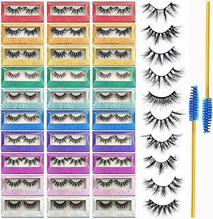 رموش بالجملة، مجموعة رموش فرو المنك الصناعي، 30 زوجًا من الرموش ذات 10 أنماط مع فرشاة الرموش، رموش صناعية 15-22 مم، رموش كثيفة طبيعية ورموش ناعمة مصنوعة يدويًا وقابلة لإعادة الاستخدام، مجموعة رموش
