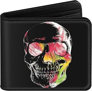 Pegmode Boys Wallet Cute Skull Leather Bifold Wallet for Teen Boys Cool Skeleton Gothic Credit Card Cash Id Holder RFID Blocking Black Bi Fold Small Wallets with Coin Pocket Slim Teens Youth Guys