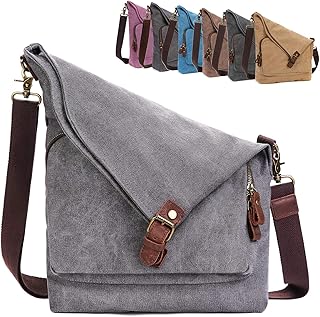 AmHoo Canvas Crossbody Bag for Women Genuine Leather Messenger Purse Handbags Shoulder Bag Hobo Totes