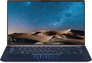 اسس لابتوب زين بوك 14 رفيع للغاية 14 انش FHD بحواف نانو ايدج ومعالج انتل كور i7-8565U الجيل الثامن وLPDDR3 16GB وSSD PCIe 512GB وكيبورد باضاءة خلفية ولوحة ارقام وويندوز 10 - UX433FA-DH74، ازرق رويال