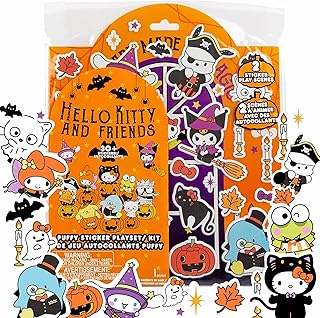 Hello Kitty and Friends Halloween Puffy Sticker Playset, Includes Over 30 Hello Kitty Stickers, 2 Sticker Play Scenes, Reusable Stickers for Kids, Sanrio Stuff, Reusable Sticker Book, Travel Toys