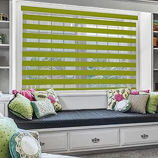 ستائر ZEBRA BLINDS من البوليستر للنوافذ والأبواب مع ستائر مزدوجة، خطوط أفقية، قماش شفاف وصلب، تحكم في الضوء/ستائر معتمة مقاومة للماء (أخضر) عرض 90XHEIGHT 130CM