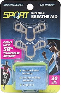 Sport Intra Nasal Breathe Aid مقاس واحد يناسب الجميع. يفتح الأنف بنسبة 58% لتحسين تدفق الهواء، مع ميزة الأداء المحتمل. رائع لركوب الدراجات ومعظم الرياضات التي لا تلامس، الجلد، (عبوة من 2)