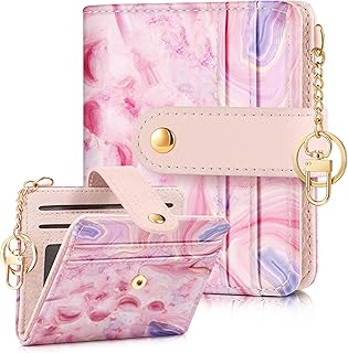 Pegmode Wallet Women Slim Cute Leather Thin Bifold Small Card Wallet Purse for Ladies Teen Girls Female Aesthetic Medium Tiny Simple Girly Unique Pretty Modern Credit Card Holder Keychain RFID