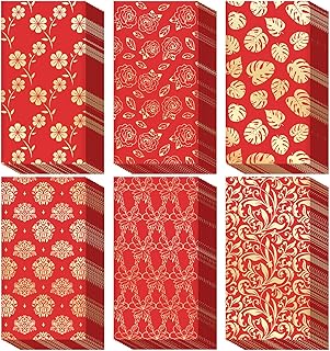 66Pcs Chinese New Year Red Envelopes Hong Bao Paper Red Envelopes Chinese Gift Money Envelopes 6 Design Red Pocket Envelopes for Lunar Year Spring Festival Birthday Wedding Party