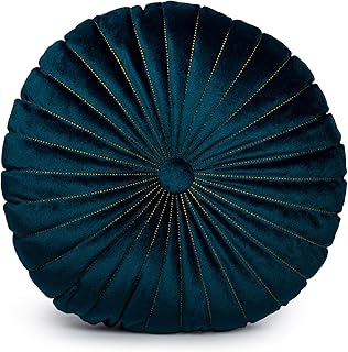 Truu Design Decorative Elegant Faux Velvet Round Throw Pillow, 15.7 x 4 inches, Teal