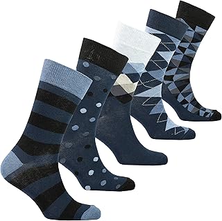 Mens 5pair Luxury Colorful Cotton Fun Novelty Dress Socks Gift Box