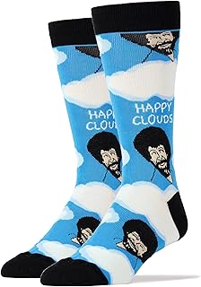 ooohyeah Men's Bob Ross Novelty Crew Socks, Funny Socks Crazy Socks, Fun Casual Dress Cotton Socks