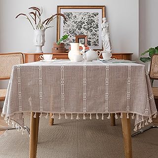 Xiao Hua Rustic Tablecloths Cotton Linen Table Cloths for Rectangle Tables Farmhouse Tablecloth for Dining Outdoor Holiday Party (Coffee Hollow, 55''x102'', 8-10 Seats)