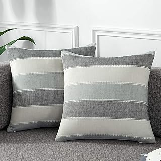 AmHoo Set of 2 Striped Cushion Covers Linen Look Sofa Cushion Decorative Cushion Couch Cushion for Sofa Office Couch Bedroom Living Room 45 x 45 cm Dark Grey